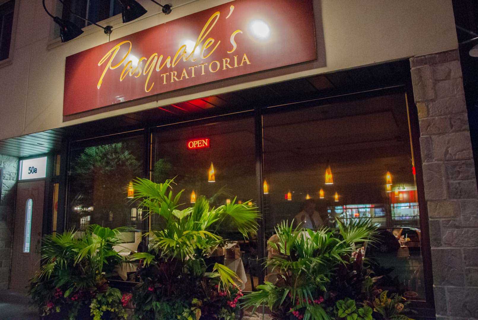 Pasquale's Trattoria oakville restaurants exterior lit up at night